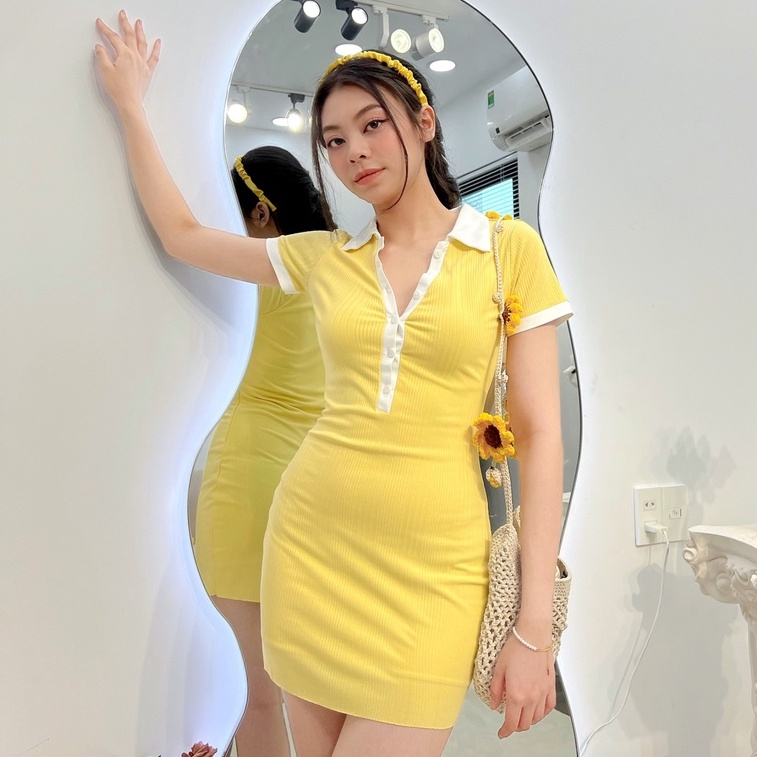 Đầm body thiết kế dự tiệc mix cổ sơ mi cao cấp váy thun dáng ôm chất thun co dãn dày dặn Four Studio D184