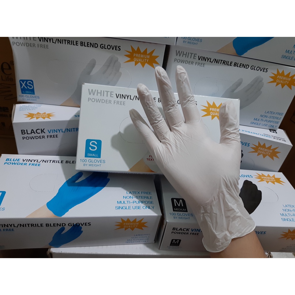 Găng Tay Y Tế Không Bột Màu TRẮNG Vinyl Nitrile, Hộp 100 Chiếc=50 Đôi Bao Tay Chế Biến, Nha Khoa, Thẩm Mỹ, Spa, Nha Khoa
