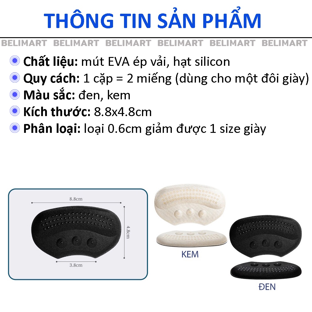Combo 2 cặp lót giày giảm size cho giày bị rộng, giúp êm chân, chống đau gót sau hiệu quả Beli BL021 và PK198