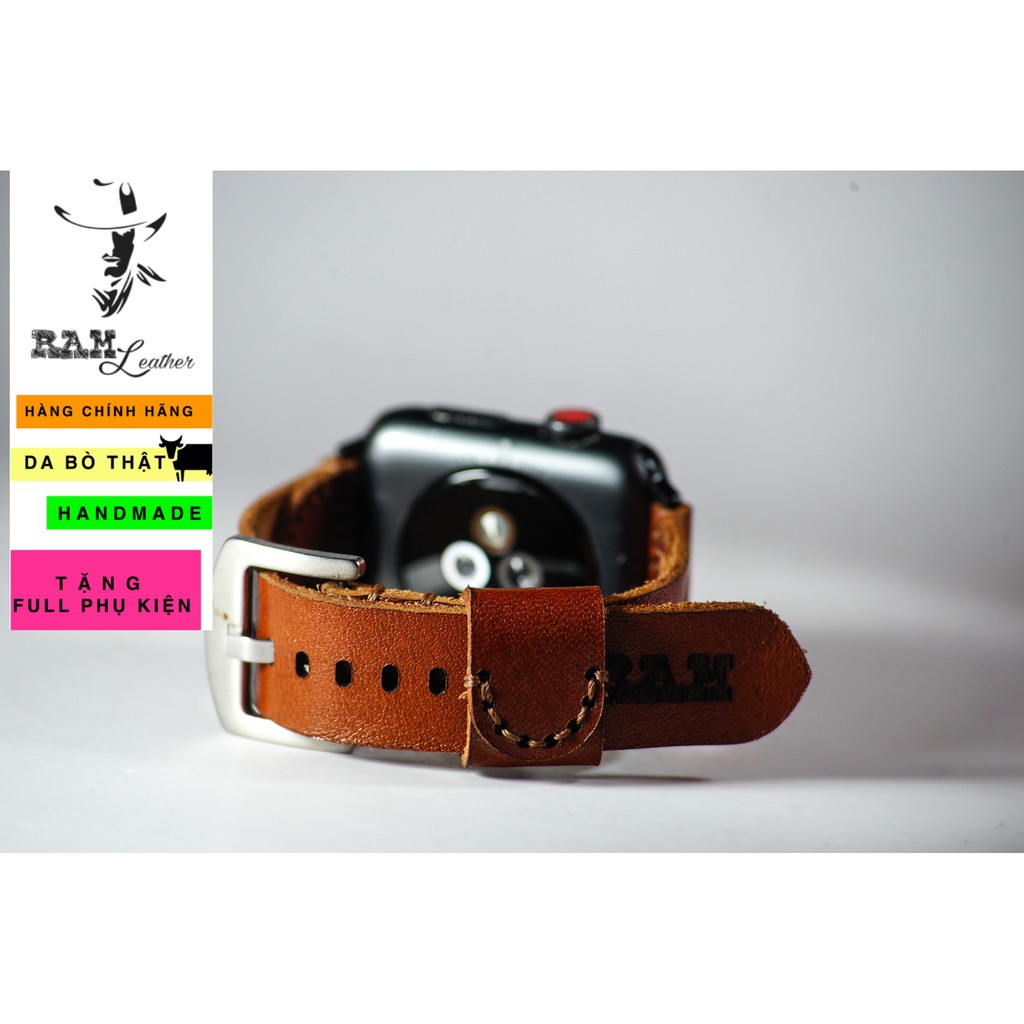 Dây đồng hồ RAM Leather vintage simple vachetta da bò Italia Vegtan nâu đỏ