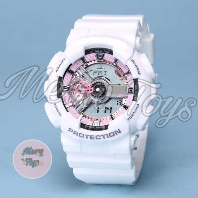 Đồng hồ nữ GA-120 dây nhựa màu trắng - nền mặt màu hồng ,đồng hồ học snh