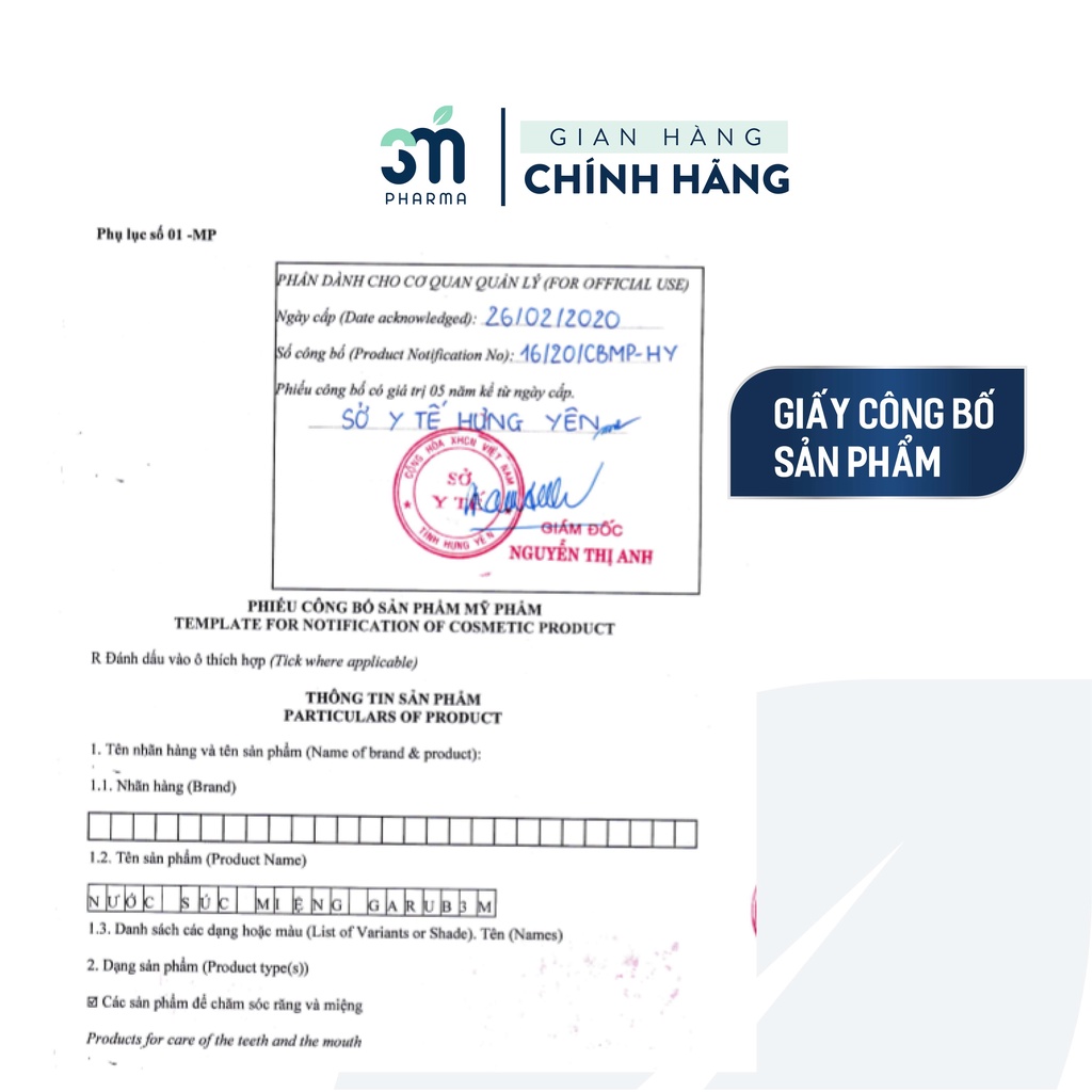 Nước Súc Miệng Thảo Dược Garub 3M - Nước Súc Miệng Diệt Khuẩn, Giữ Hơi Thở Thơm Mát, Chống Viêm Lợi, Ngừa Sâu Răng