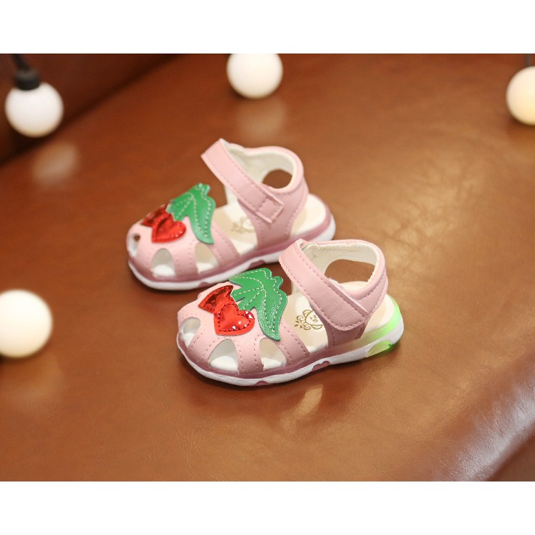 dép sandal tập đi bé gái size 15-19 cherry tim