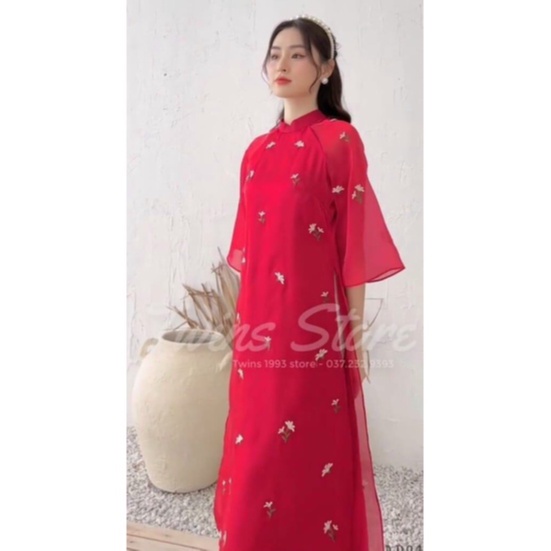 Áo Dài cách tân nữ voan hoa nhí 4 tà mã KD017