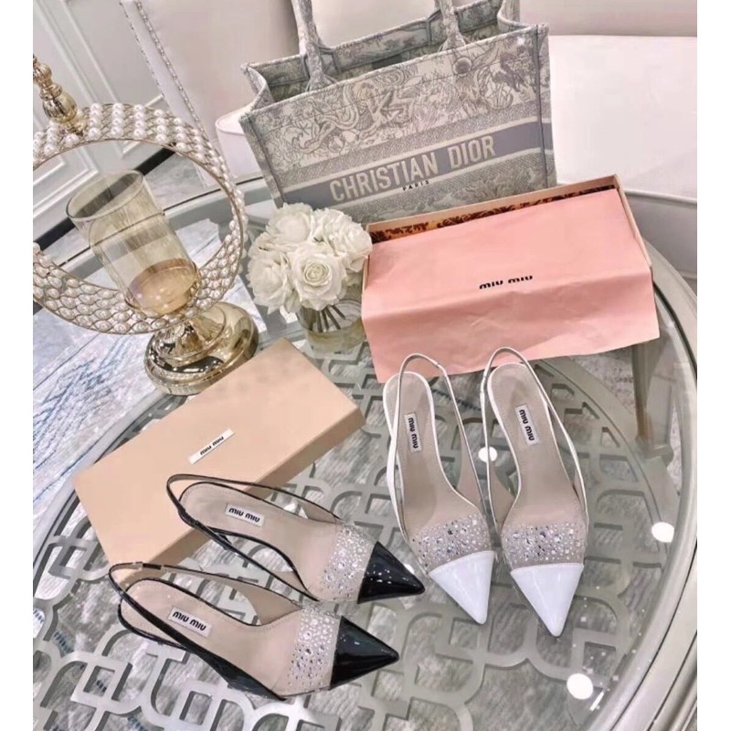 Giày cao gót mũi nhọn dây quai đeo sau hậu gót 8.5cm miumiu