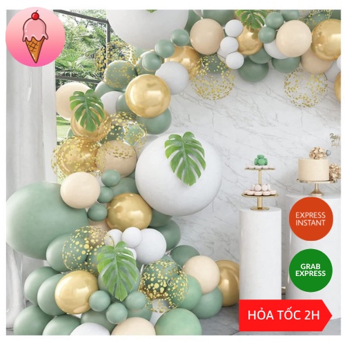 Set Bóng Trang Trí Tông Xanh Tropical Phong Cách Châu Âu Trang Trí Tiệc Sinh Nhật - K134