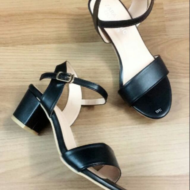 Giày sandal gót vuông da mềm cao 5p