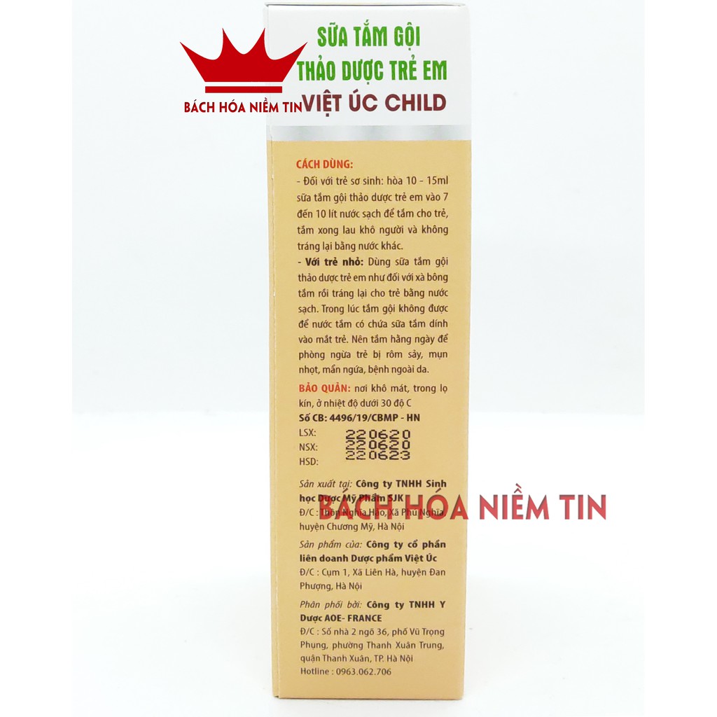 Sữa tắm gội thảo dược cho trẻ em Việt Úc Child - Thành phần thảo dược tự nhiên, an toàn cho làn da bé - Hộp 200ml