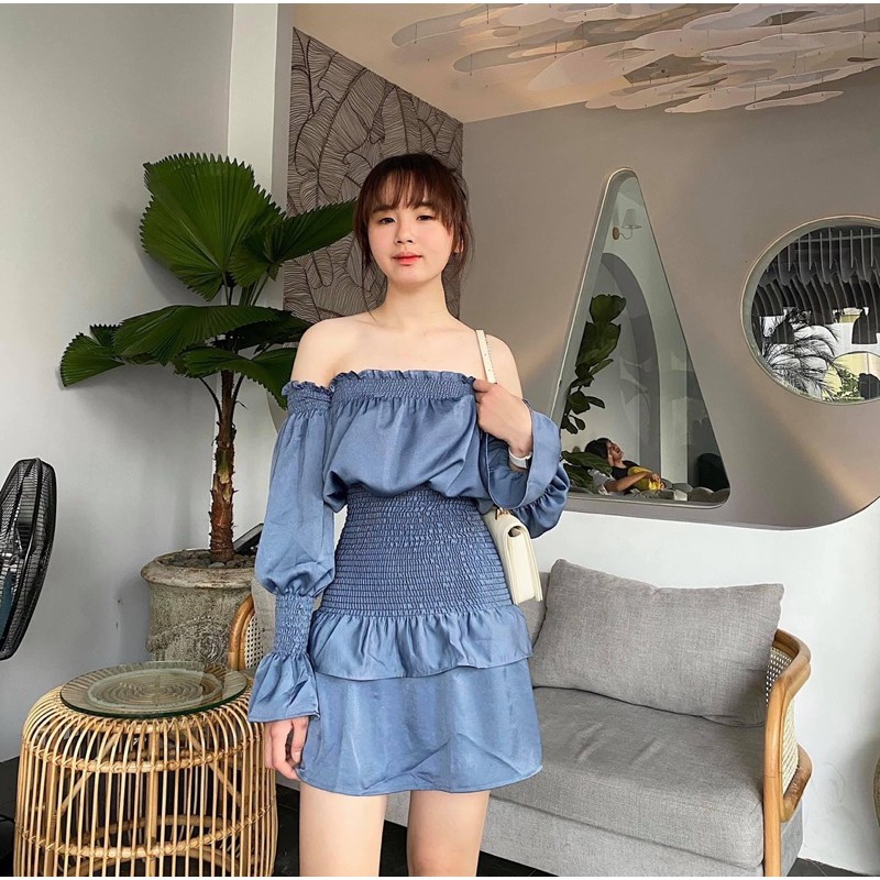 Đầm xinh MIRAL DRESS thiết kế trễ vai hở vai quyến rũ bo chun tay áo và phần eo co giãn