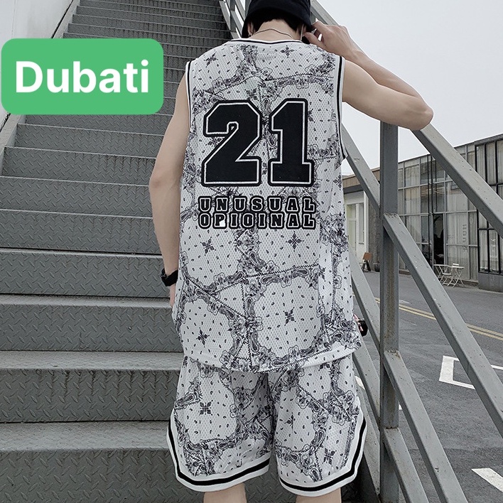 ĐỒ BỘ THỂ THAO BA LỖ NAM NỮ BÓNG RỔ HỌA TIẾT SỐ 21 FROM RỘNG SÀNH ĐIỆU- DUBATI FASHION