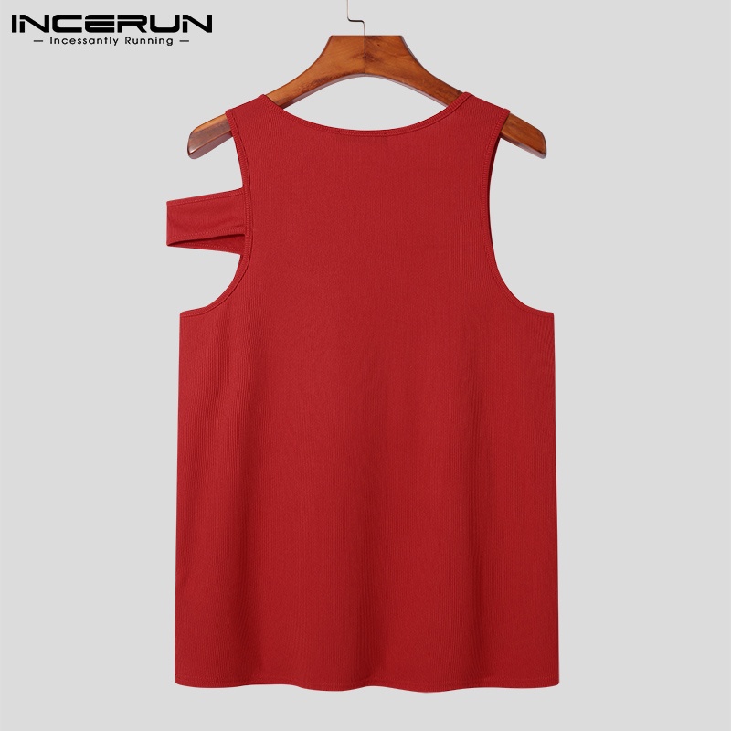 Áo thun INCERUN không tay dáng ôm vừa vặn màu trơn khoét lỗ rỗng gợi cảm thời trang mùa hè cho nam