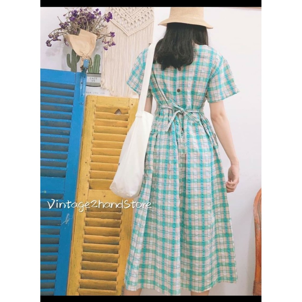 Đầm 2Hand Caro Xanh Mint Vintage