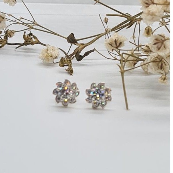 Bông tai Moissanite 4li, hình hoa Xinh LUNG LINH. Ổ bạc ta, miễn phí xi kim. Viên chủ Moissanit 4li, nước D full giấy tờ