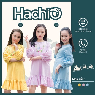 [HACHIO] Váy trẻ em, váy đuôi cá bé gái dài tay thêu màu vàng dễ thương, chất vải sạch