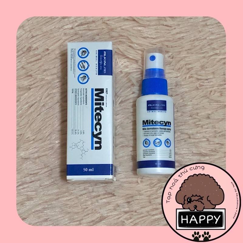 Dung dịch xịt ve rận, ghẻ viêm nấm da cho chó mèo Mitecyn Alkin 50ml [Ảnh thật] [Có sẵn] - Tạp Hóa Thú Cưng Happy