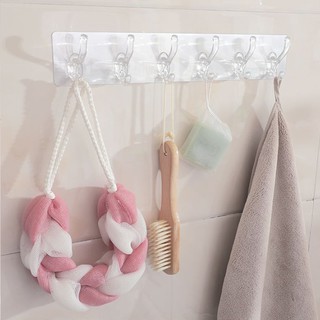 [GIÁ SỐC] Thanh 6 Móc Treo Đồ Dán Tường Siêu Dính Chịu Lực Đa Năng Chống Thấm
