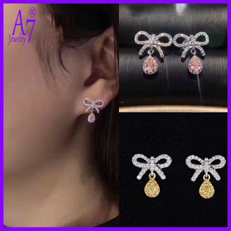 Bông tai mạ bạc 925 hình nơ đính đá xinh xắn