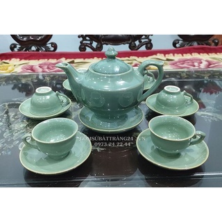 BỘ ẤM TRÀ QUÀ TẶNG ĐỐI TÁC MÀU LỤC BẢO ẤM CHÉN PHA TRÀ BÁT TRÀNG TẶNG QUÀ TÂN GIA