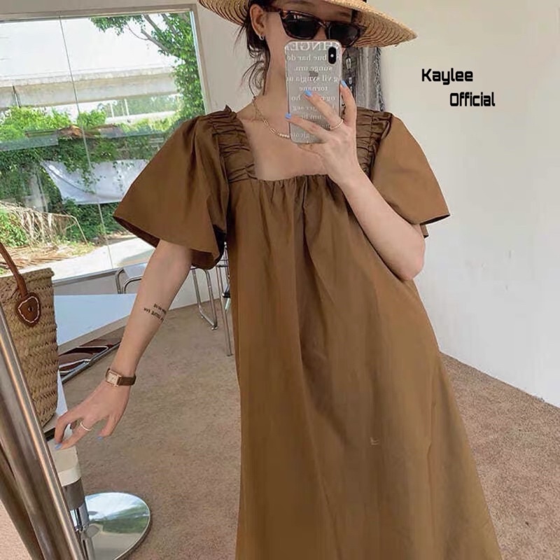 Váy Đầm Tay Loe Buộc Nơ Sau Dáng Xuông Ulzzang ảnh thật Kaylee