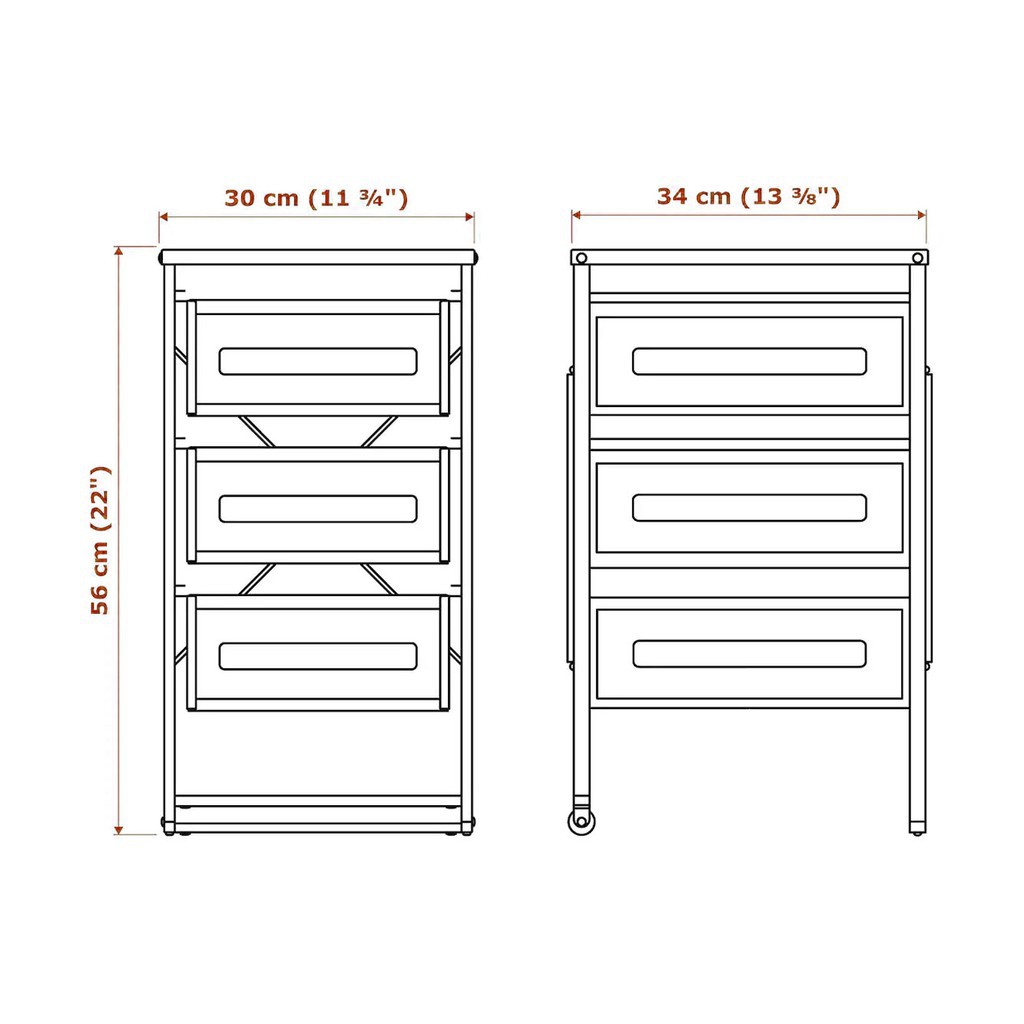 Tủ 3 ngăn kéo đựng đồ bằng thép LENNART – IKEA, có bánh xe