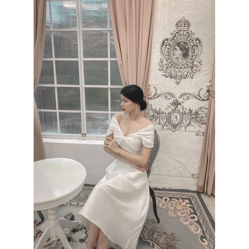 Đầm dự tiệc❤️Hình thật❤️Đầm dự tiệc bẹt vai nhún nơ | BigBuy360 - bigbuy360.vn