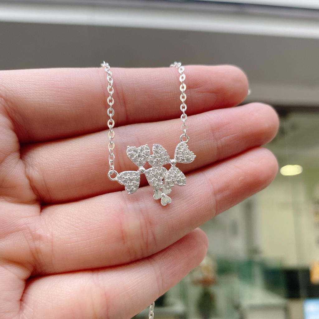 Dây Chuyền Bạc Ta Cao Cấp CaoBac Silver Hoạ Tiết Hoa Ba Cánh Thiết kế Hai Hoa Nhẹ Nhàng, Thanh Lịch Cho Bạn Gái