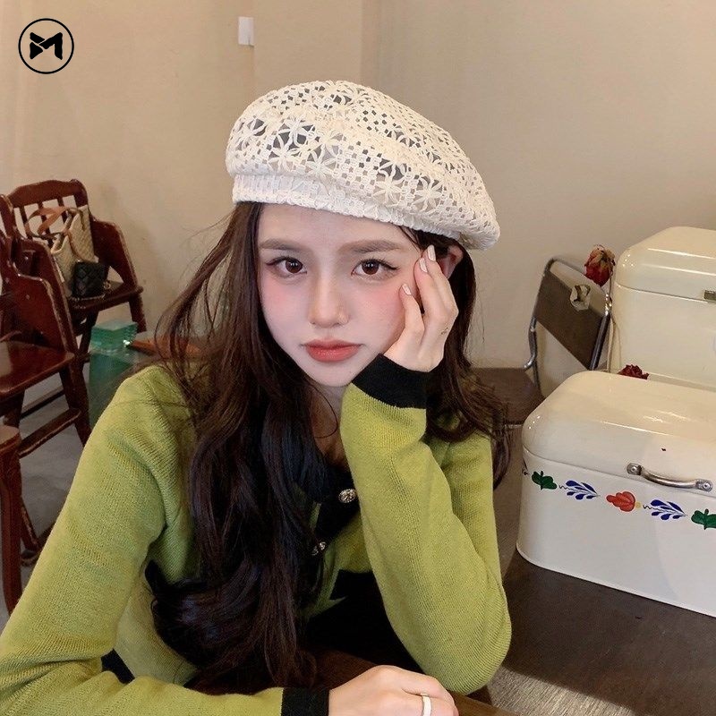 Mũ Nồi Phối Ren Lưới Thoáng Khí Thời Trang Đường Phố Nhật Hàn