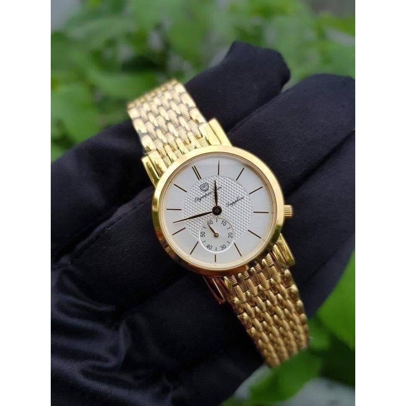 Đồng Hồ Olympia Star Nữ Lắc Ke Vàng siêu mỏng 2 kim rưỡi siêu xinh size 26mm