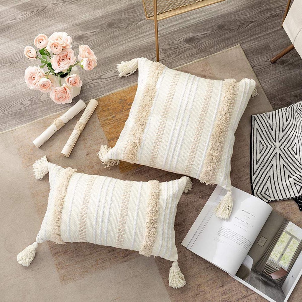 Vỏ Gối Phối Tua Rua Phong Cách Bohemian Độc Đáo Trang Trí Nhà Cửa