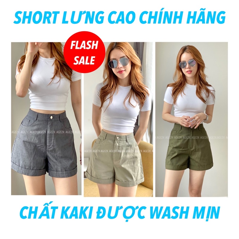 ⚠️HOT⚠️ Quần short nữ, Quần Short Lưng Cao Chính Hãng Chất kaki được wash mịn, Ống rộng, lên Phom Siêu Yêu