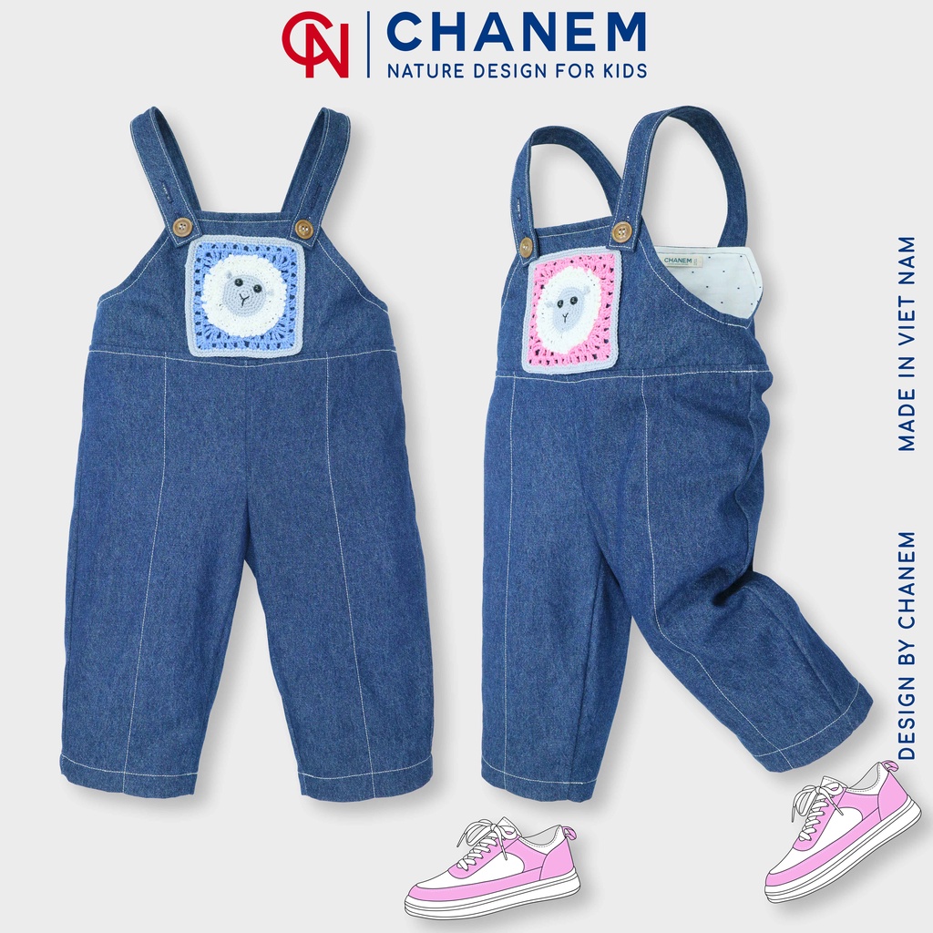 Quần yếm bò cho bé gái và bé trai NORA CHANEM phối họa tiết cừu móc thủ công độc đáo cho bé từ 1 - 10 tuổi