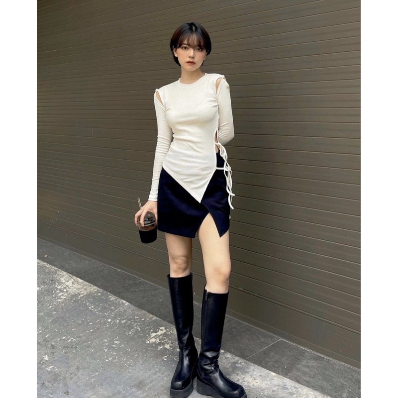 ÁO THUN KEM CỘT EO CREAM CUT TOP