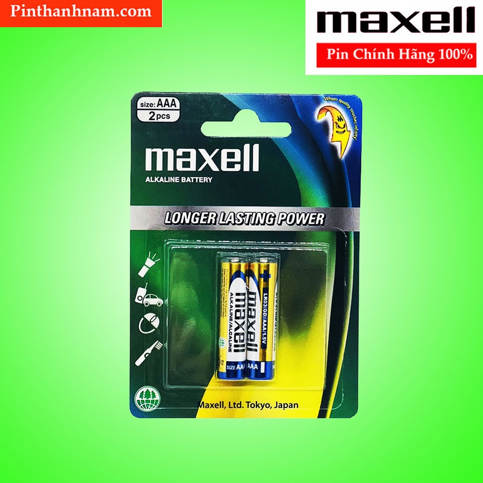 Pin AAA Maxell alkaline vỉ 2 viên LR03(GD)2B chính hãng