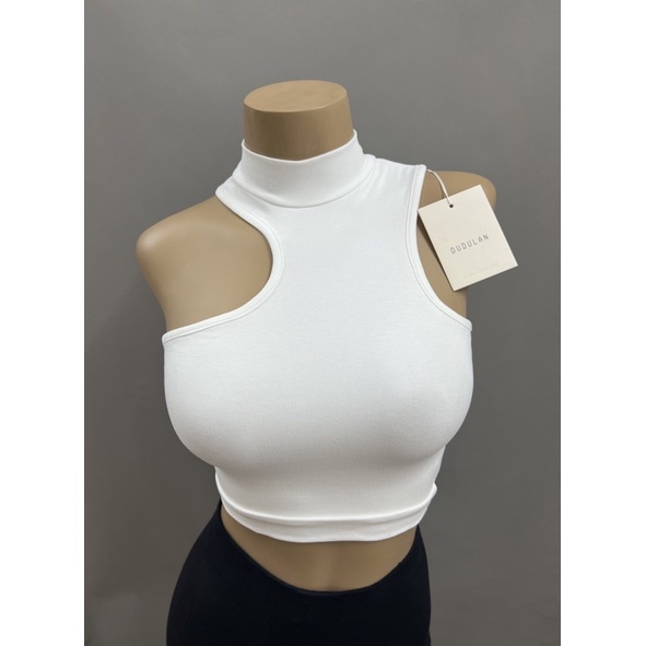 Áo ba lỗ cổ cao khoét vai lệch DUDULAN hai lớp chất cotton - A53