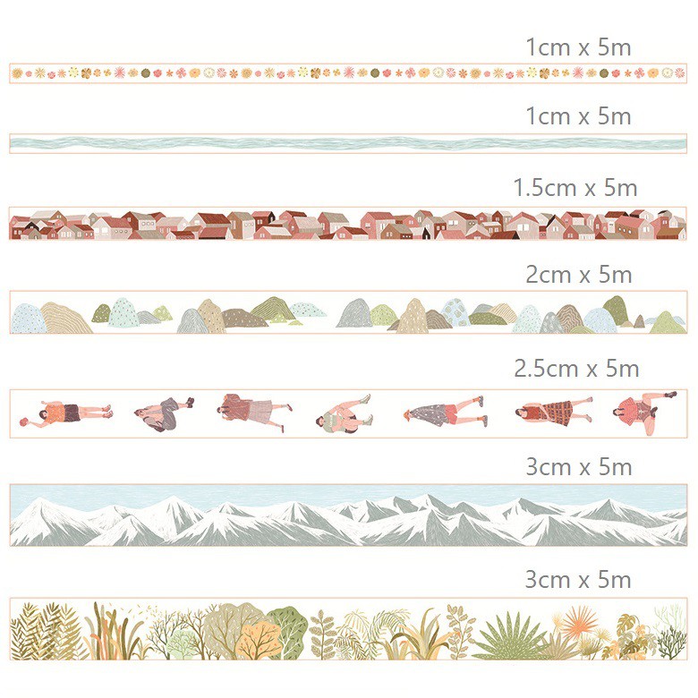 Set 7 cuộn băng dính washi tape Thôn trong núi