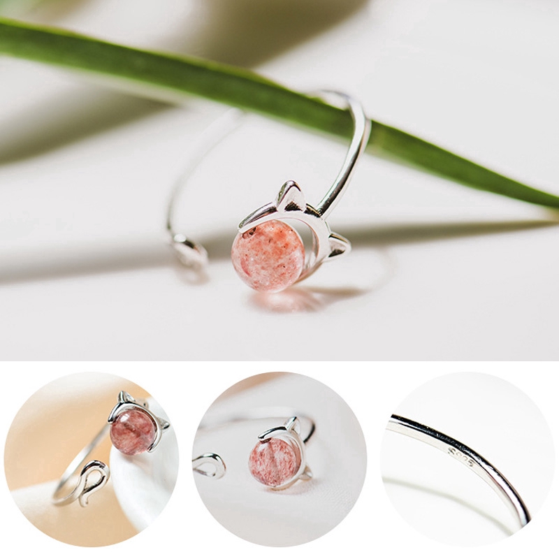 MANYUE Exquisite Nhẫn dạng hở thời trang nữ đính đá pha lê màu bạc kiểu dáng mèo con