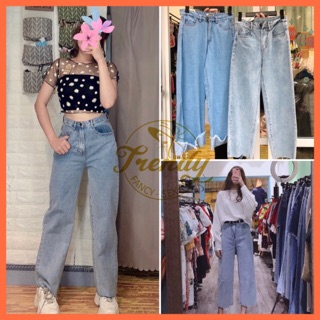 Quần jeans nữ ống rộng cạp cao dài 9 tấc siêu hack chân ( ảnh thật )