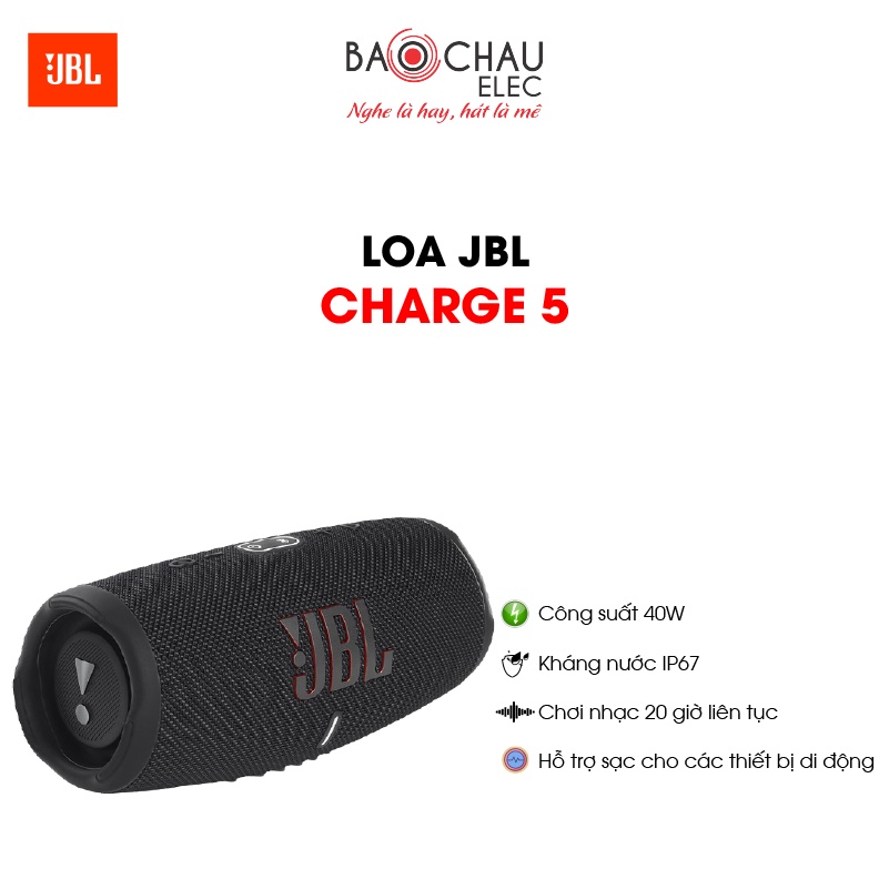 [CHÍNH HÃNG] Loa Bluetooth JBL Charge 5 | Công Suất 40W - Pin 20 Giờ - Kháng Nước IP67 - Hỗ Trợ Sạc - Giá Rẻ Nhất