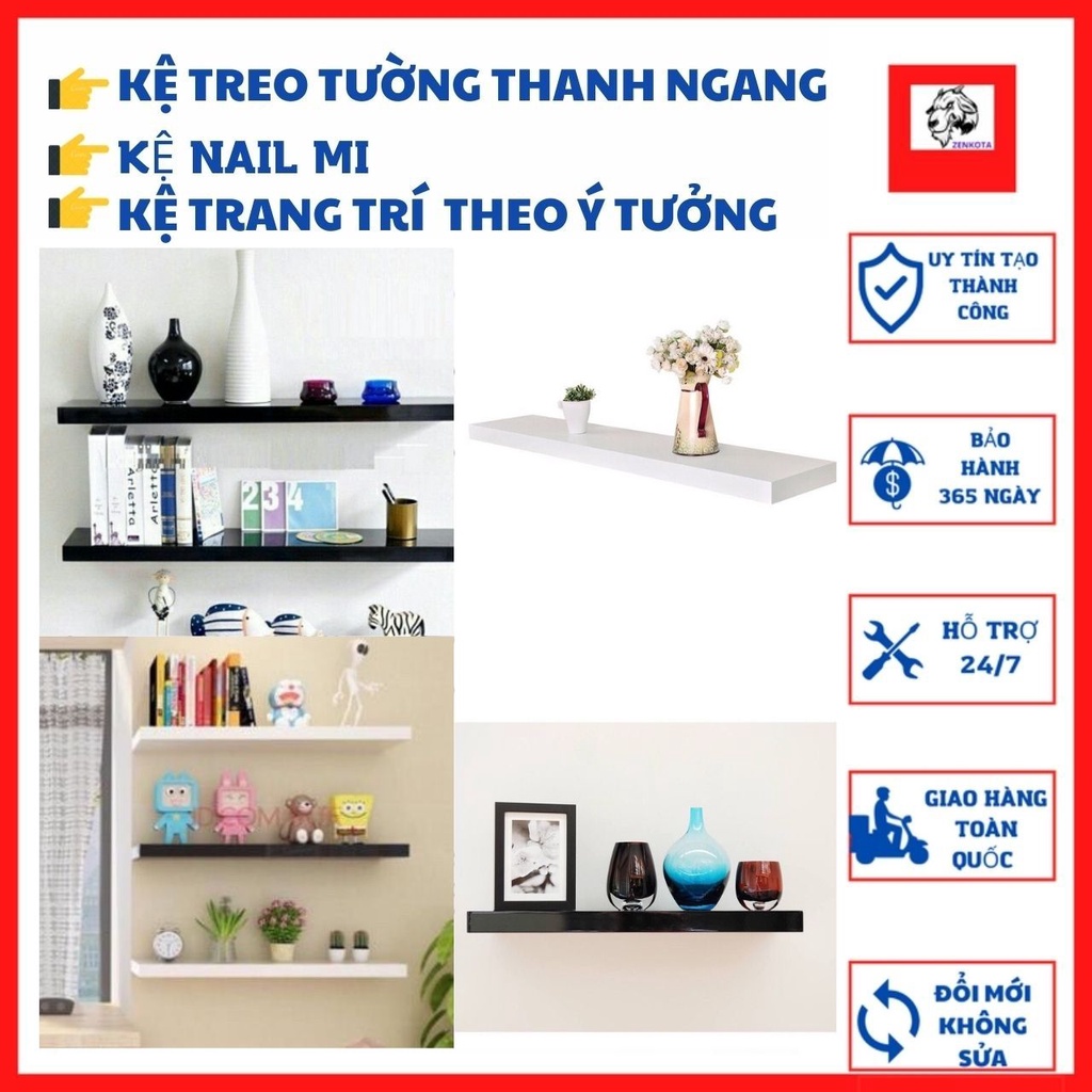 Kệ treo tường, thanh ngang trang trí decor kiểu dáng hàn quốc 50 x 15cm. kèm phụ kiện GIÁ XƯỞNG zenkota