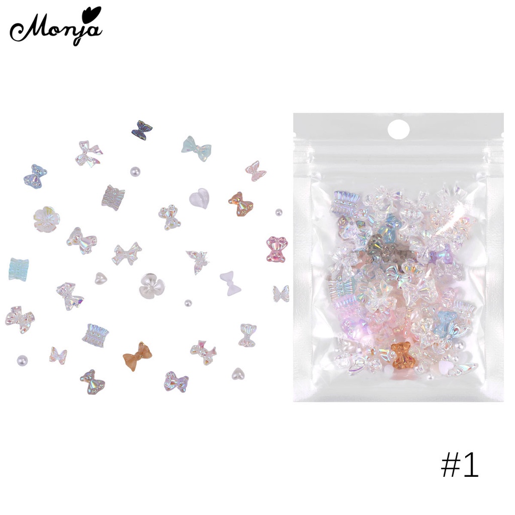 MONJA Túi 100 phụ kiện hình gấu/ bướm/ ngôi sao 3D dùng trang trí móng tay
