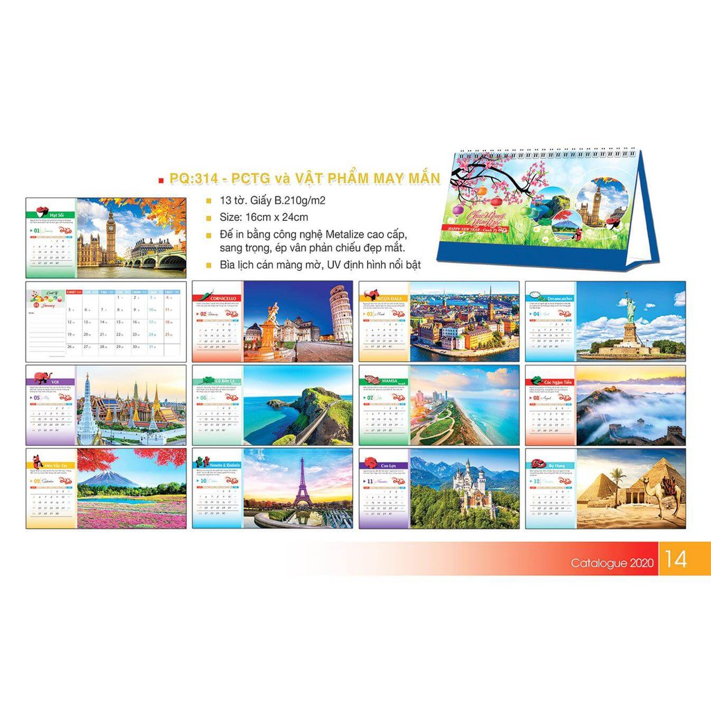 Combo 5 cuốn Lich để bàn 2020