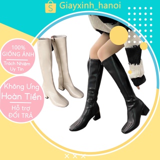 Giày bốt cổ cao chất mềm đế 5p, Bốt đùi cao cổ da trơn chất mềm đế vuông phong cách sang chảnh
