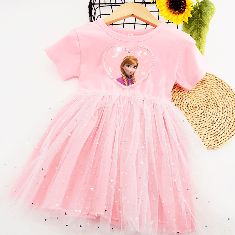 Đầm Công Chúa Băng Giá Elsa 100% Cotton Mềm Mại Dành Cho Bé Gái