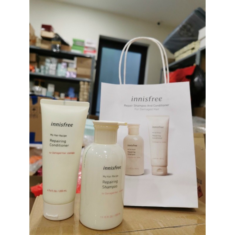 Bộ Dầu gội và dầu xả phục hồi dành cho tóc hư tổn My Hair Recipe Repairing Shampoo Innisfree