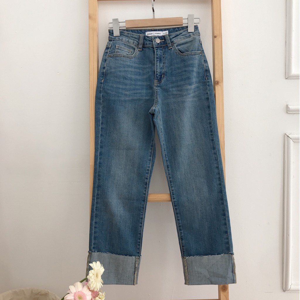 Quần jeans MIEU ống đứng gập lai to - GN13