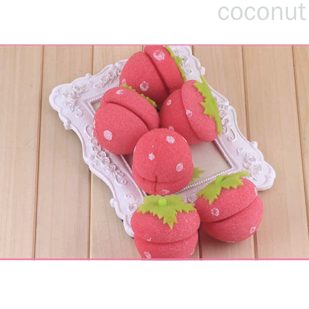 [Hàng mới về] Bộ 6 dụng cụ uốn tóc hình trái dâu bằng xốp mềm mại dễ thương cho nữ