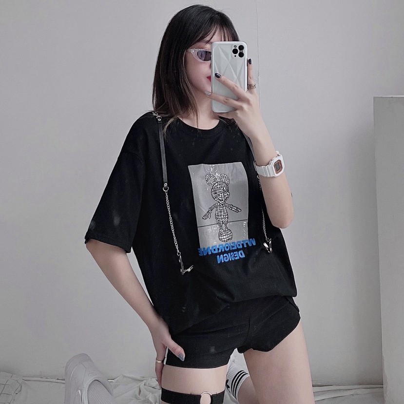 [Mã BMBAU50 giảm 50K đơn 150K] Áo phông Nữ Ruxy Mickey Đai Kẹp Cotton Trùm Mông Trắng Đen