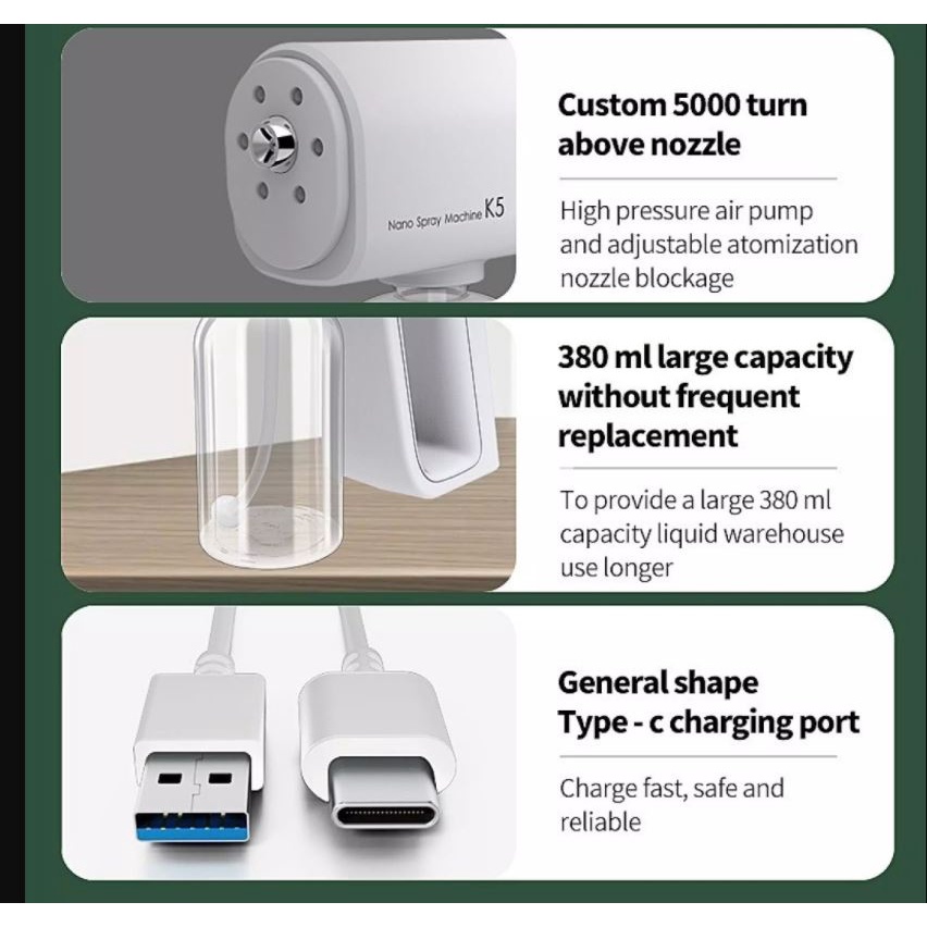 [CHÍNH HÃNG BH ĐỔI MỚI TRONG 7 NGÀY] - Máy Phun Khử Trùng Nano Ánh Sáng Xanh K5 Mẫu Mới