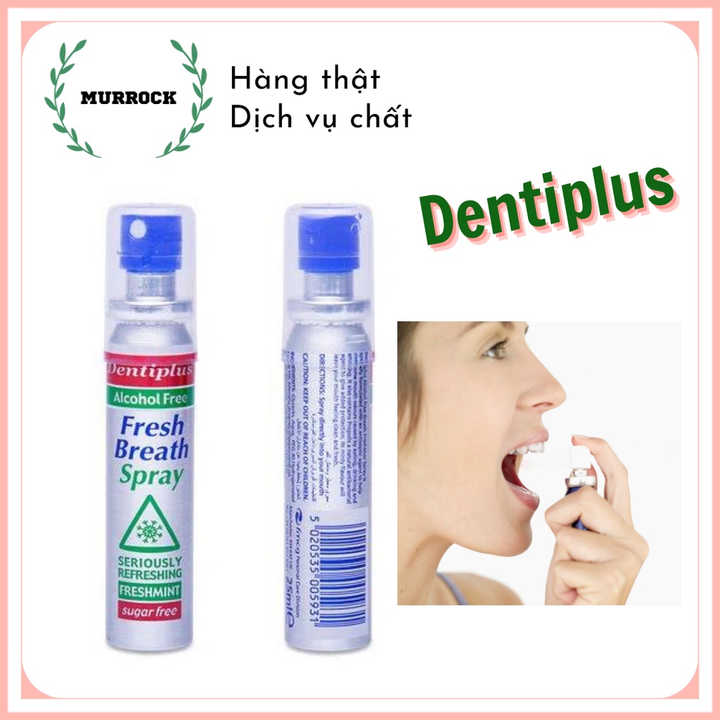 1 chai xịt thơm miệng bạc hà Dentiplus Fresh Breath Spray/ Double Strength không cồn không đường UK 25ml
