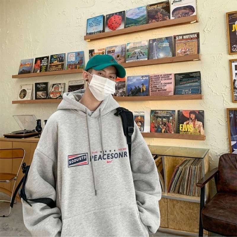 Áo Hoodie Vải Nhung Dáng Rộng In Họa Tiết Kiểu Hàn Quốc Cá Tính